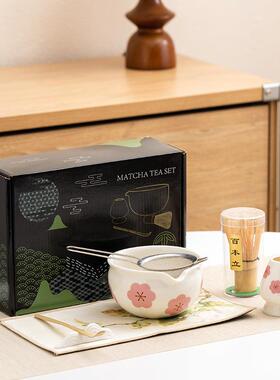 Matcha set日式樱花陶瓷抹茶茶具套装茶筅7件套彩盒高档彩盒厂家