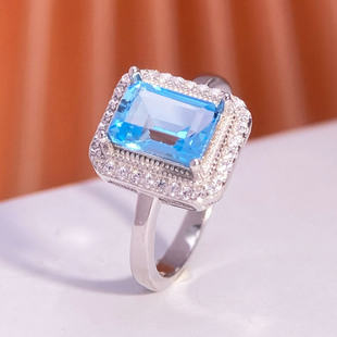 闭口戒托S925纯银电镀18K金定制宝石镶嵌空托戒指长方5*7 6*8 7*9