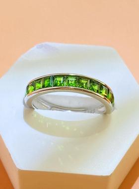 天然透辉石戒指轻奢时尚百搭S925银活圈女款排戒方宝石戒指