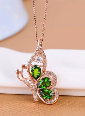 天然透辉石吊坠银饰镶嵌