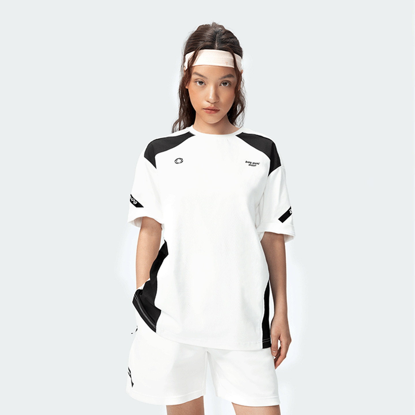 黑白撞色运动套装男女同款速干排汗短袖短裤透气羽毛球足球网球服