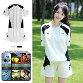 LANCIA 女春夏透气吸湿排汗网球羽毛球服 休闲运动风黑白撞色套装