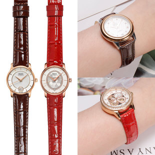 适用于美度布鲁纳花淅月相舵手贝伦赛丽M007鳄鱼纹亮皮真皮手表带