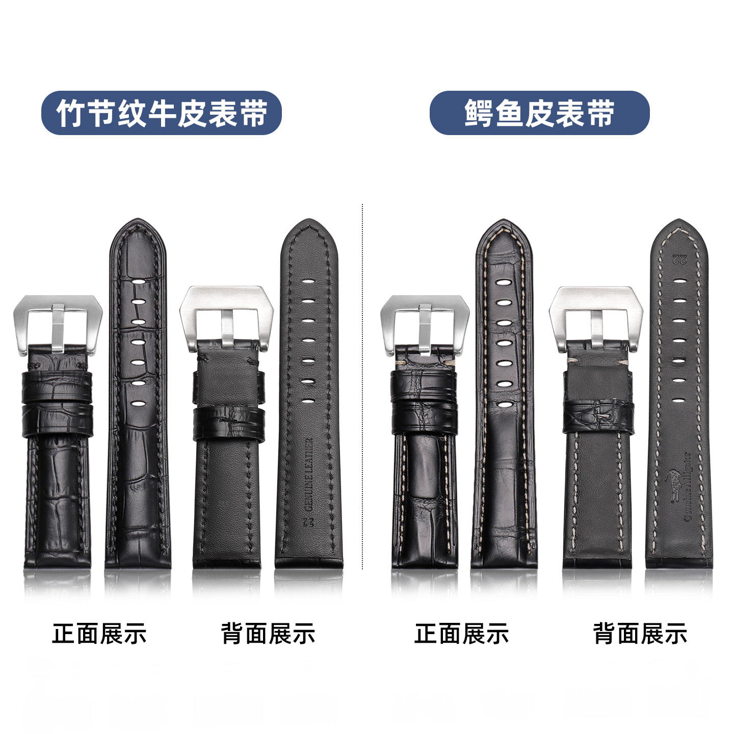 庐米诺胖大海鳄鱼皮真皮手表带