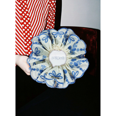 邢菲同款sorgenti原创设计蓝绣游园发圈新中式刺绣手工大肠发饰