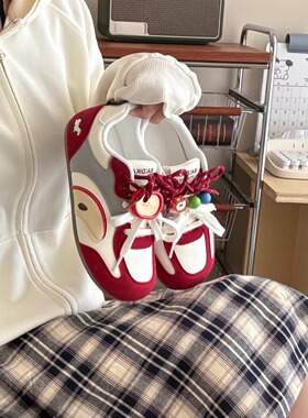 荔枝公园原创红色苹果德训鞋女2026春季新款厚底小白鞋百搭运动鞋