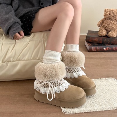 两穿厚底增高毛毛雪地靴女款