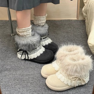 荔枝公园千禧风毛毛雪地靴2025冬季爆款加绒内增高保暖冬棉鞋短靴