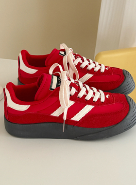 荔枝公园红色透气德训鞋女款2025夏季新款厚底薄款板鞋小白鞋潮鞋