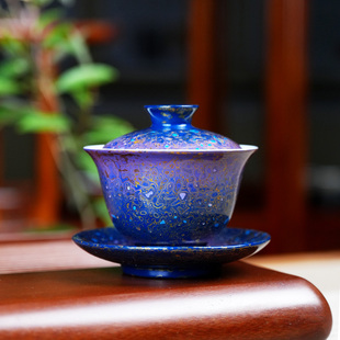 纯手工制作非遗大漆三才盖碗陶瓷泡茶碗茶杯漆器高端中式功夫茶具