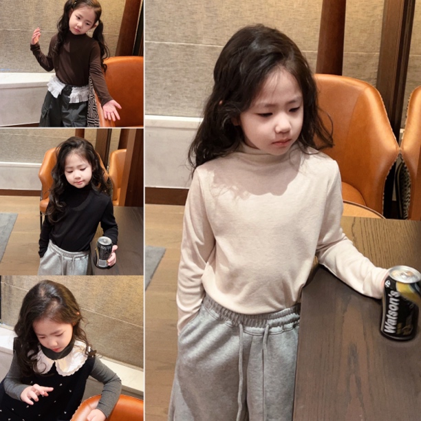女童超大弹力百搭中领打底衫