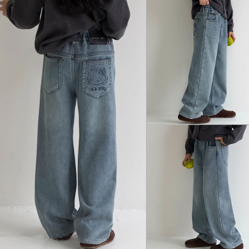 女童加绒牛仔直筒裤中大童裤子