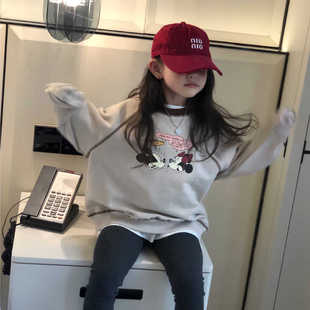 美妞之城女童寬松大版 新款 童裝 可打底 衛(wèi)衣韓系中大童上衣2024秋季