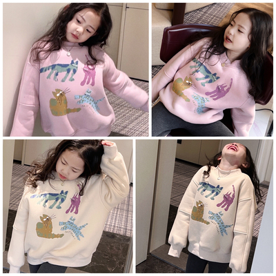 女童加厚一体绒卫衣打底