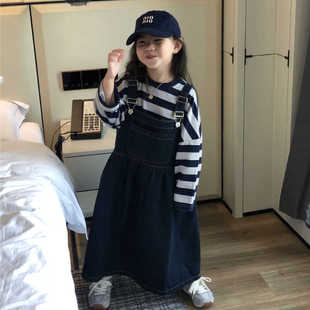 美妞之城儿童牛仔背带裙女童长款裙子2024秋季新款童装洋气休闲范