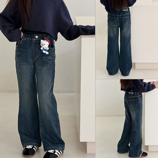 女童加厚一体绒弹力小微喇牛仔裤冬季新款童装 版正 好穿百搭