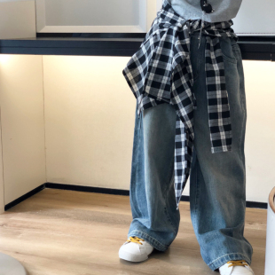 童装 美妞之城洋气带屁帘女童直筒牛仔长裤 新款 子秋季 中大童裤