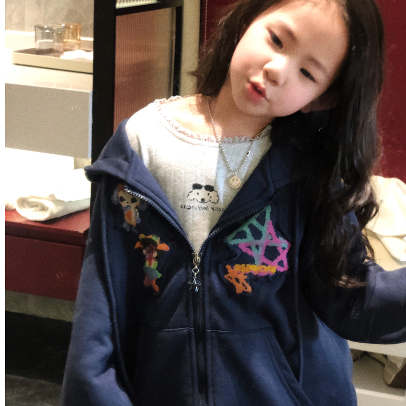 女童宽松大版贴布卫衣外套