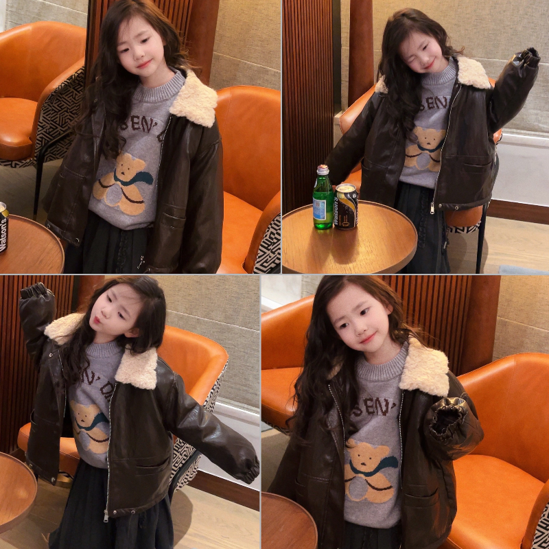 女童洋气超软皮质版羽绒服