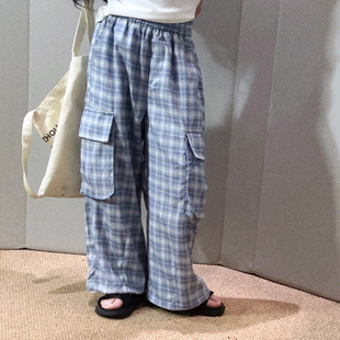 美妞之城 女童夏季新款格纹工装休闲裤 中大童裤子2026童装 垂顺