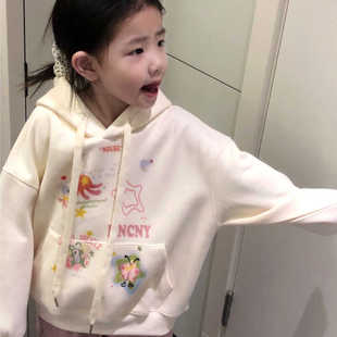 美妞之城女童带帽卫衣打底甜美小女孩上衣2024秋新款 加厚不加绒