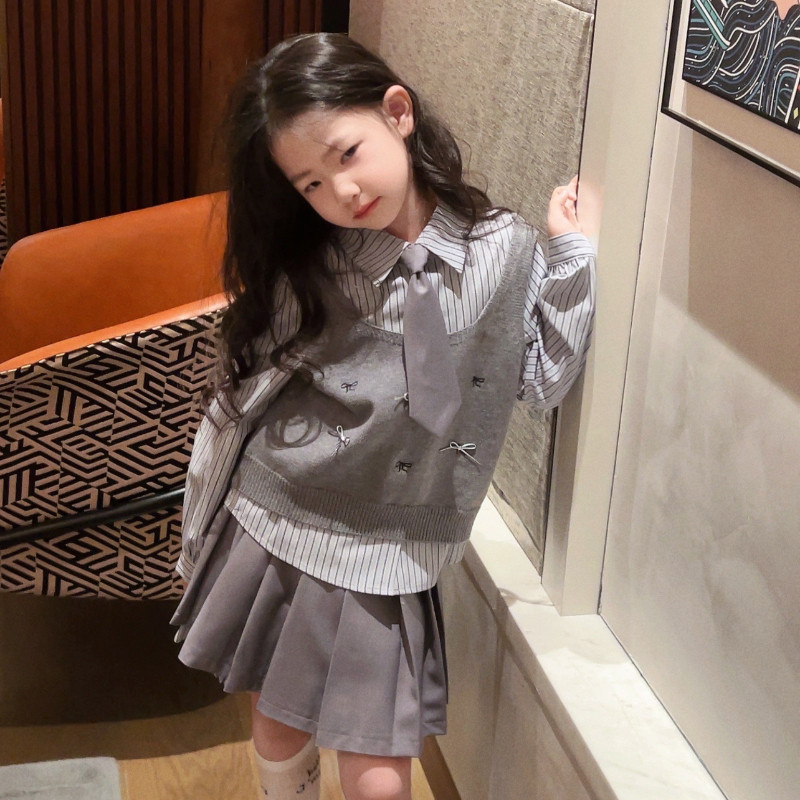 美妞之城女童学院风洋气气质4件套套装中大童小女孩衣服 太飒了