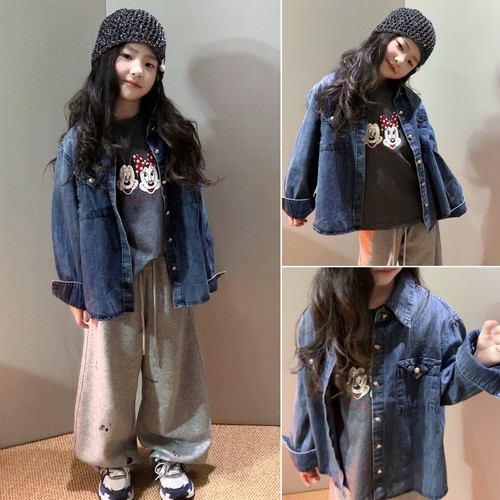 女童洋气宽松牛仔衬衫外套