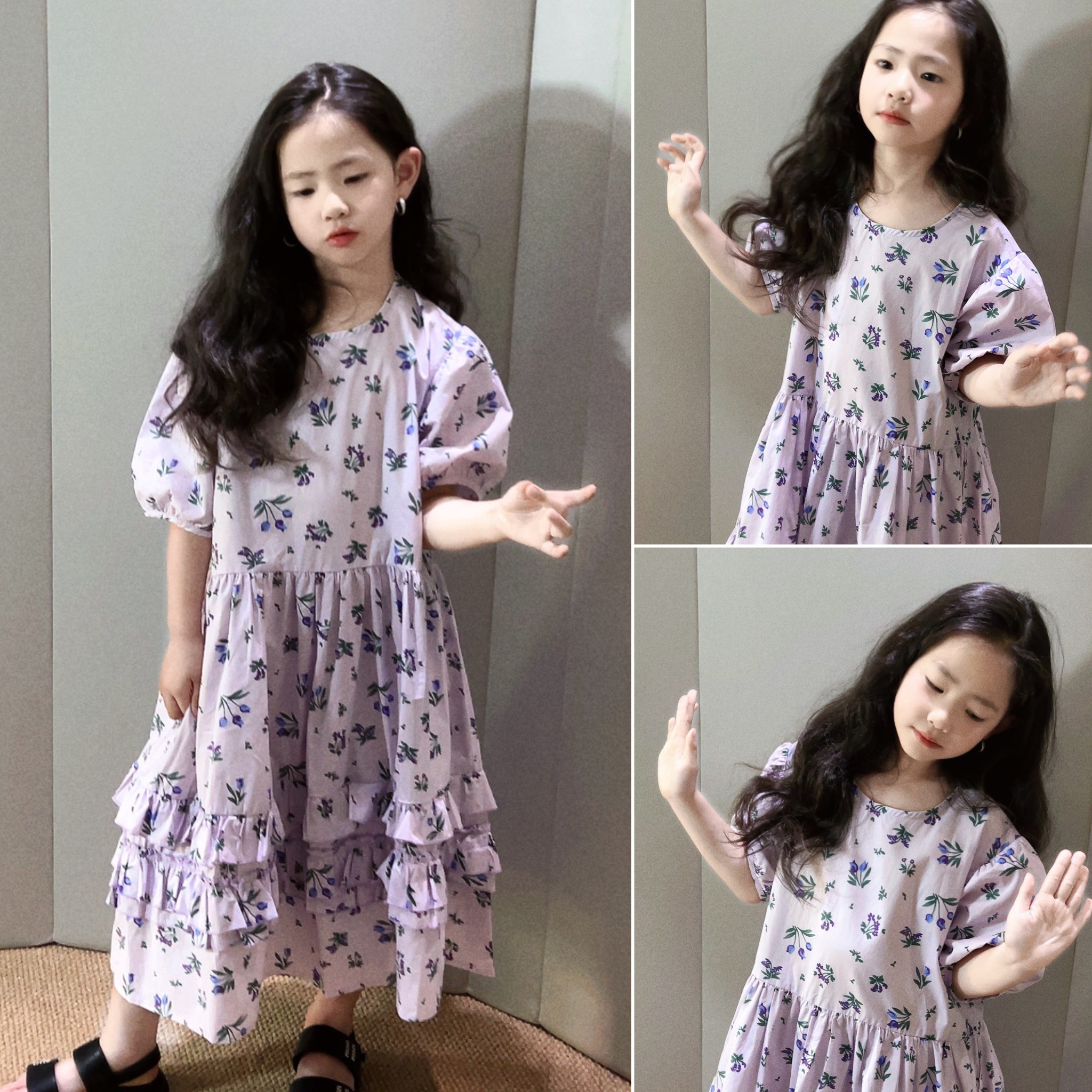 美妞之城女童洋气夏季碎花亲子连衣裙 中大童裙子2026新款童装