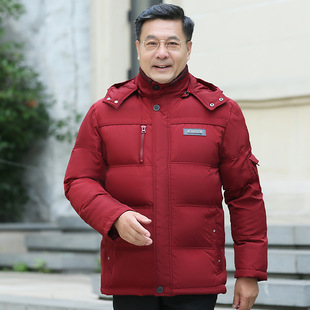 中年本命年男式红色棉衣中老年爸爸父亲棉袄爷爷酒红色棉服