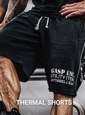 GASP华夫格透气5分过膝运动健美健身运动休闲跑步品排汗拉链短裤