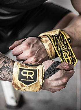 PR轮子哥健身手腕加压卧推护腕男专业力量举器械肌肉训练迷彩护肘