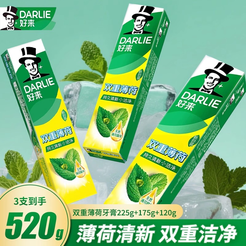 DARLIE好来(原黑人)牙膏双重薄荷茶倍健呵护口腔健康家庭用三支装