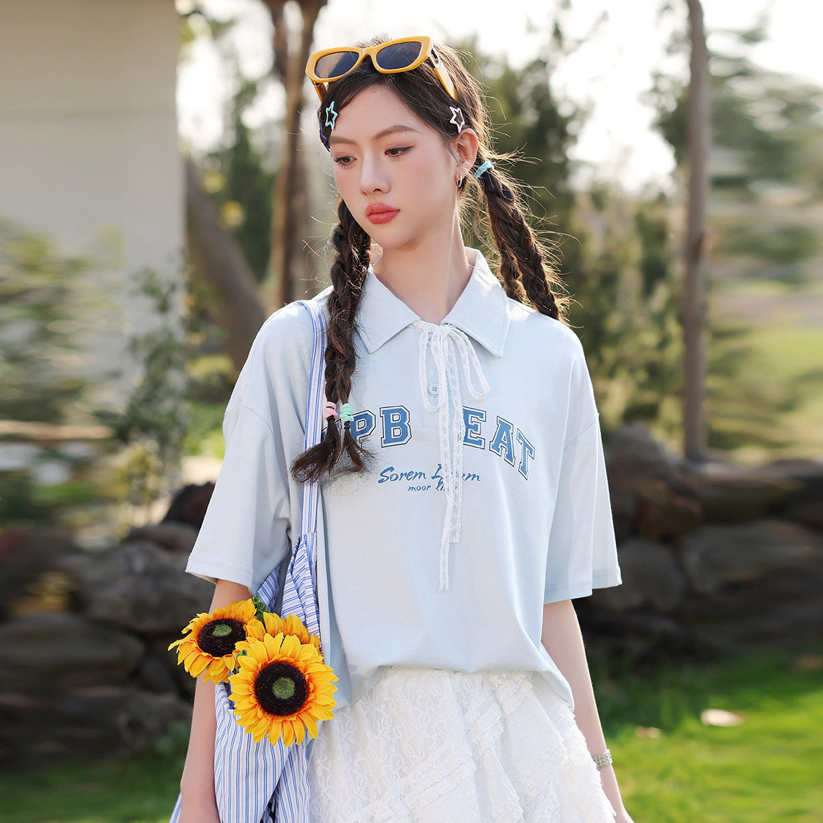 儿童短袖t恤女童polo衫中大童夏