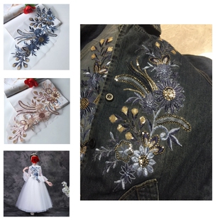 18厘米网纱蕾丝布贴DIY旗袍表演服饰辅料 亮片刺绣花片手工缝制42