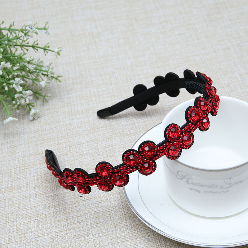 新女韩版细边防滑带齿水钻复古优雅发箍大红色七彩色深紫色香槟色