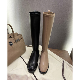 弹力骑士靴女英伦风粗跟瘦腿长靴中跟不过膝高筒靴 benefanfan