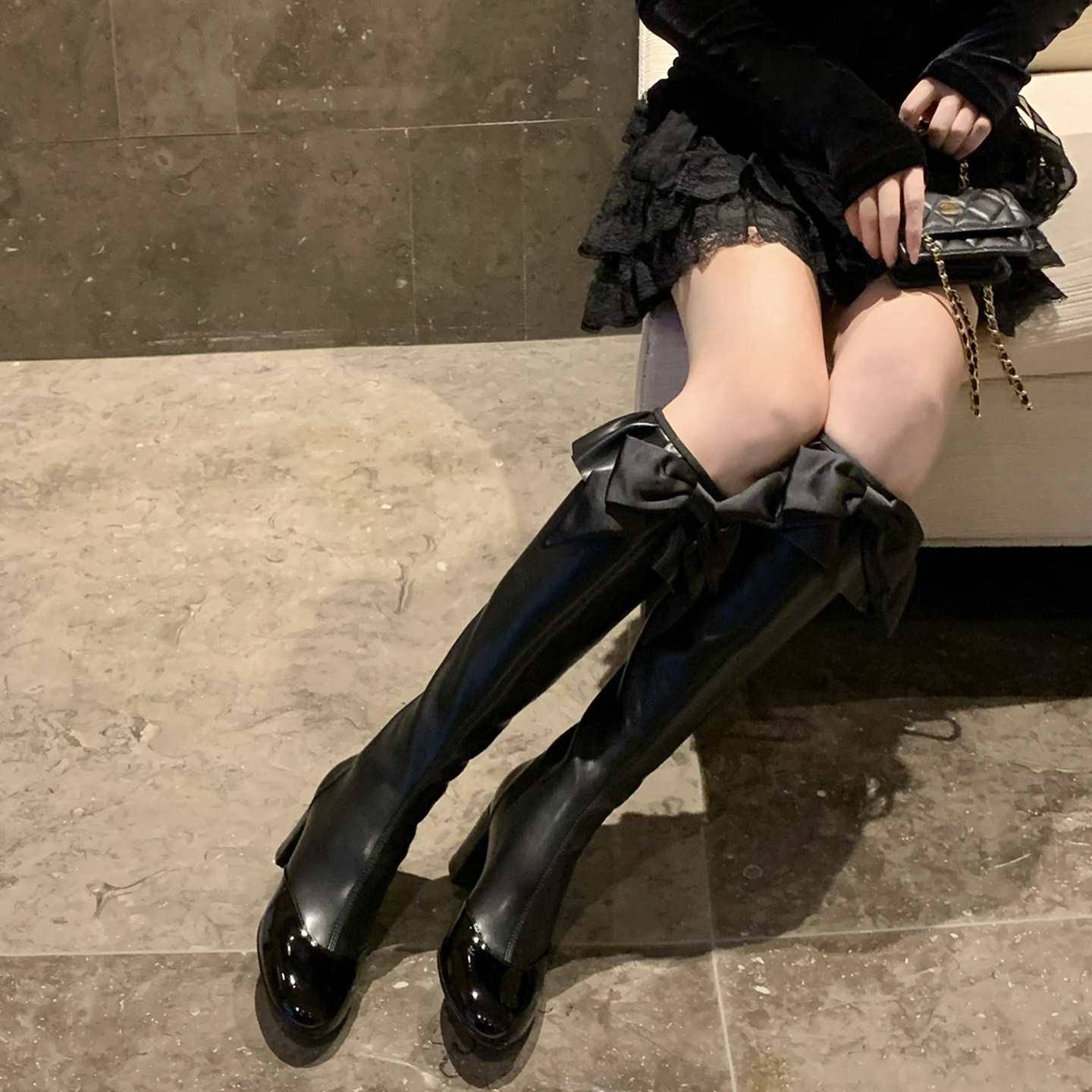 【benefanfan】香香26橱窗限量长靴短靴荷叶边蝴蝶结高跟裙子靴