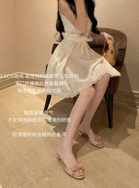 【benefanfan】古早少女娇娇感蝴蝶结拖鞋中跟/平底真皮鞋底
