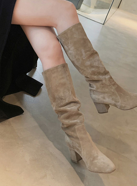 【benefanfan】25新款堆堆长靴6cmY版开发胎牛绒真皮大底高跟长靴