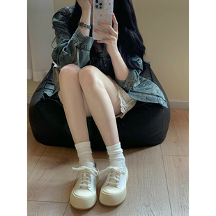 增高5cm小白白里外全皮休闲鞋 大头厚底系带单鞋 女 benefanfan