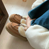 圆头厚底保暖毛毛鞋 新款 benefanfan 羊皮毛一体雪地靴2025冬季