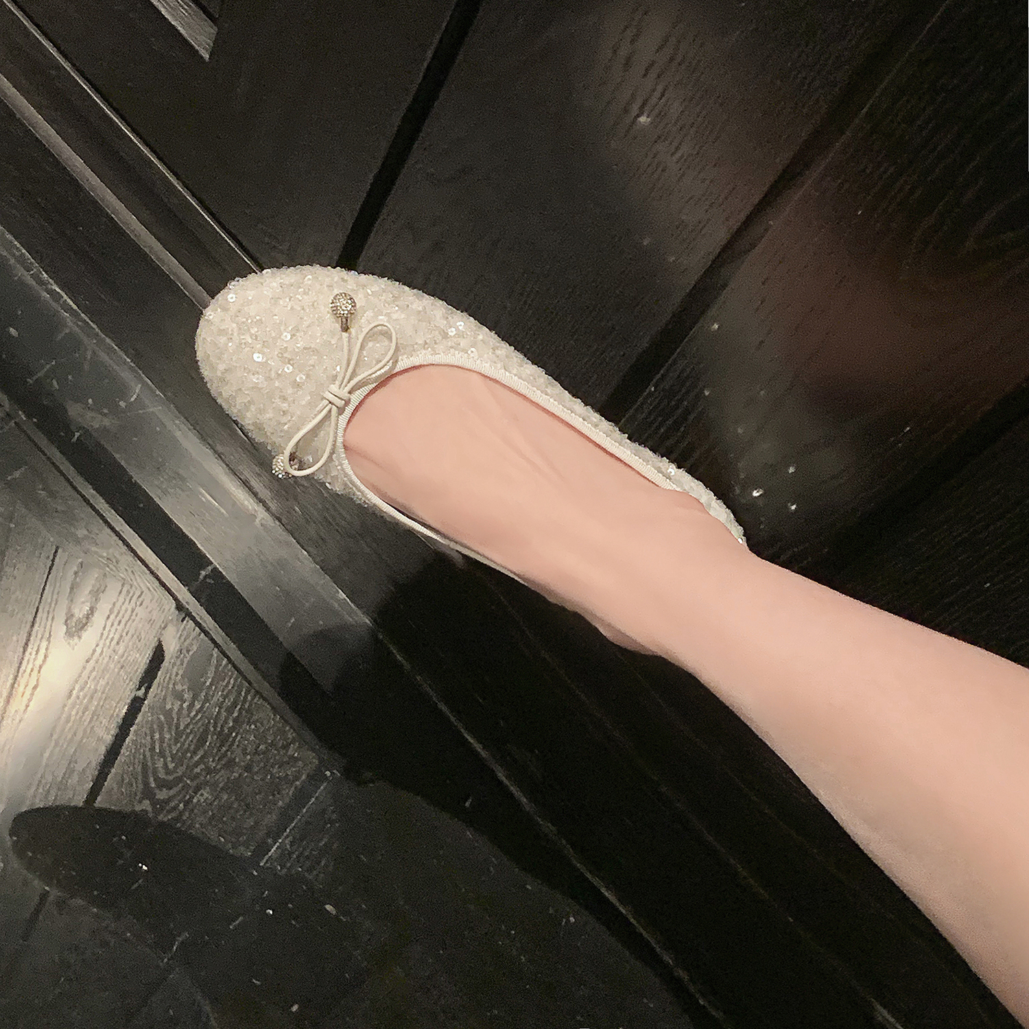 【benefanfan 】高定闪闪满钻蝴蝶结芭蕾舞鞋套包平底真皮底单鞋