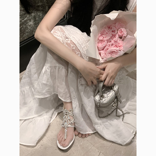 【benefanfan】高定系列重工欧泊水晶鞋仙女夹趾凉鞋闪闪真皮鞋底