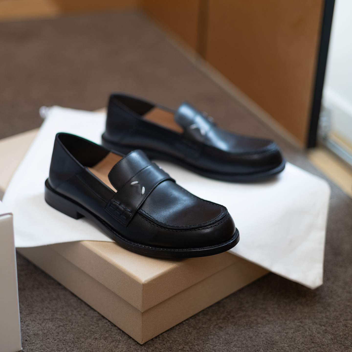 【benefanfan】黑色复古小皮鞋真皮注塑鞋底固特异两穿胡须乐福鞋