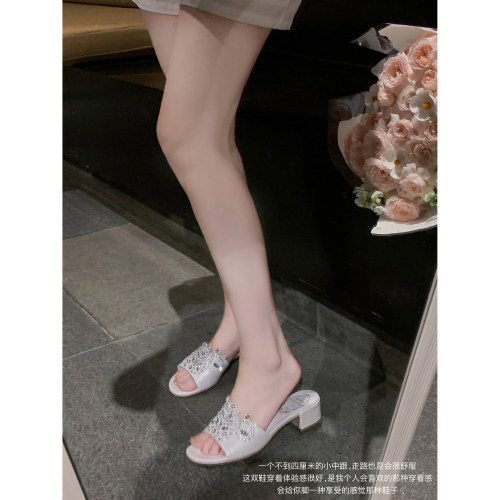 已开定【6.24AM10:00开拍】仙牌钻鞋珠光羊皮真皮鞋底中跟拖鞋