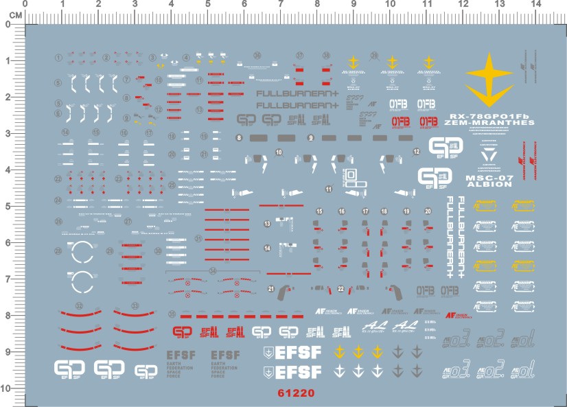 GD RG 1/144 RX-78 GP01FB试作1号机(宇宙型).专用水贴 61220