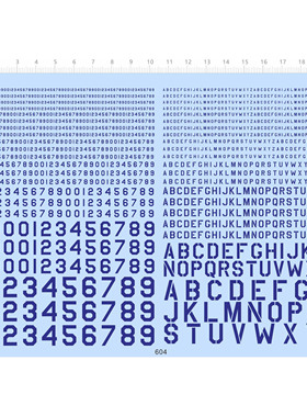USAAF USA 英文阿拉伯数字美军模型 水转印贴纸 604 蓝色 21*14cm