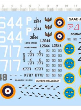 1/72轰炸机Vickers Wellesley SAAB J-29F飞机水贴 68041