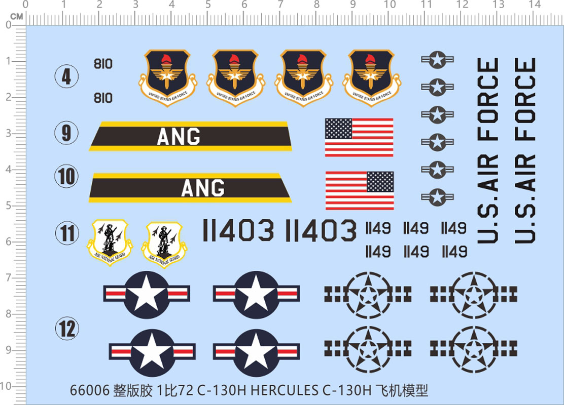 1/72 整版胶 C-130H HERCULES C-130H比例模型飞机水贴纸 66006
