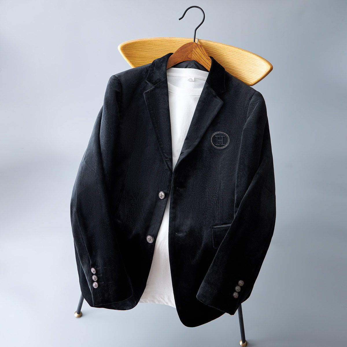 2025绣标西服男士修身韩版帅气单西金丝绒条绒便西黑色X26-p175,男装西服,电商D203(原钱塘6011)